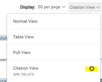 RefWorks - Select the settings gear