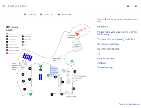 UTS Library Level 7 map with book location identified